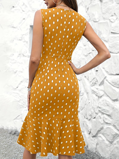 Ärmelloses Peplum-Sommerkleid mit V-Ausschnitt und Polka-Dots