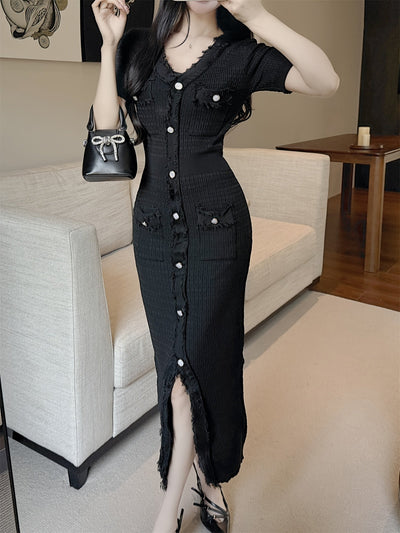 Elegantes Slim Fit Sommerkleid mit dekorativen Knöpfen