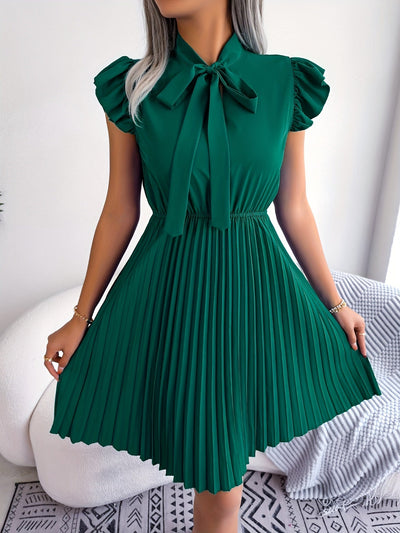 Elegantes Kleid mit Schleife und Rüschen - Plisseekleid für Damen