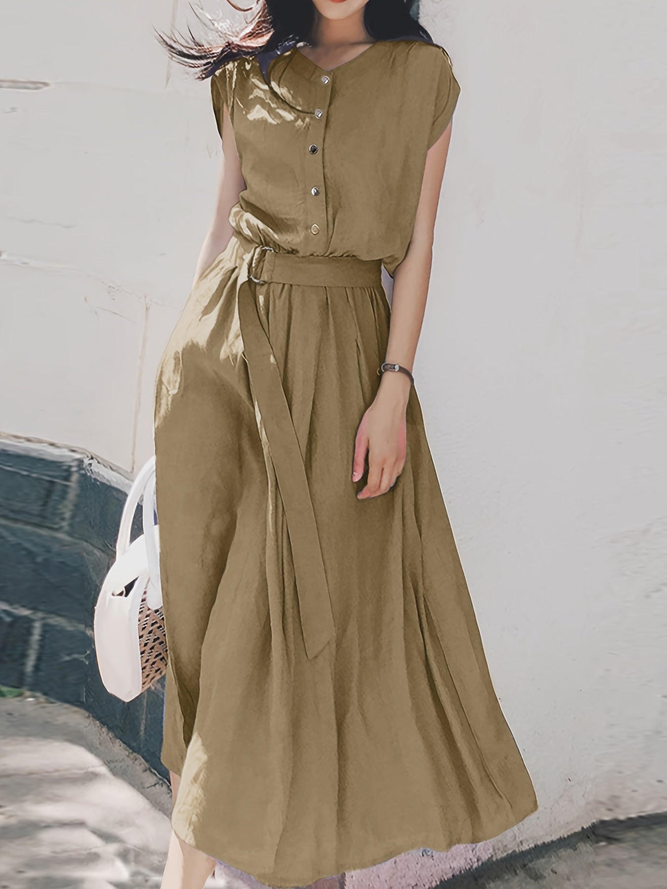 Damen Oversize Kleid mit Rundhalsausschnitt - Sommer Einfarbig