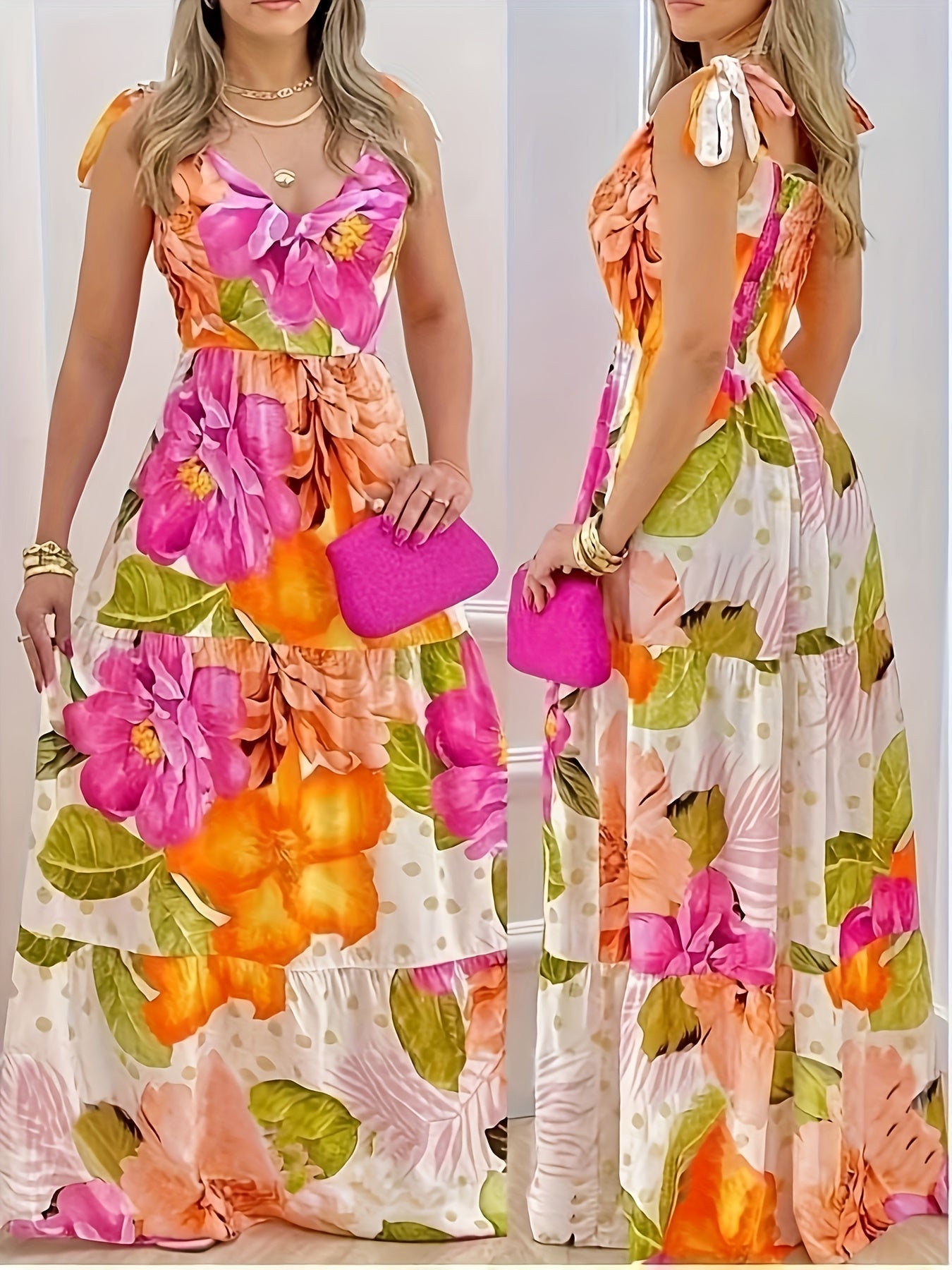 Langes Maxikleid mit frechem Ausschnitt und ausdrucksstarkem Blumenmuster