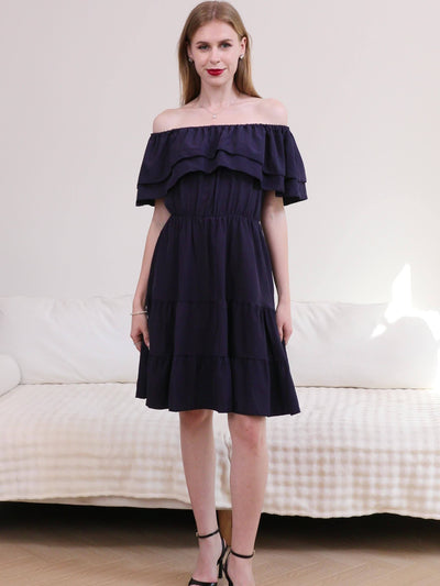 Ärmelloses spanisches Kleid mit Rüschen - Marineblau