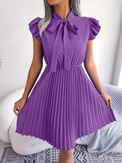 Elegantes Kleid mit Schleife und Rüschen - Plisseekleid für Damen