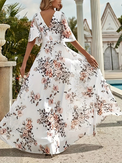 Elegantes Damenkleid mit V-Ausschnitt und kurzen Ärmeln in A-Linie