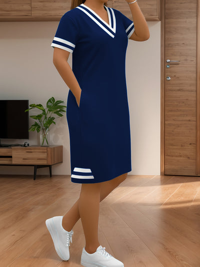 Marineblau gestreiftes Damenkleid - Casual für den Sommer