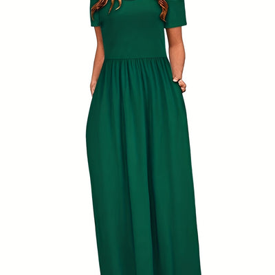 Stylisches Sommer Maxikleid mit offenen Schultern - ärmellos, Rundhalsausschnitt