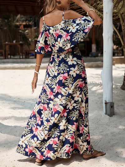 Sommerliches Damenkleid mit Trägern und tropischem Muster