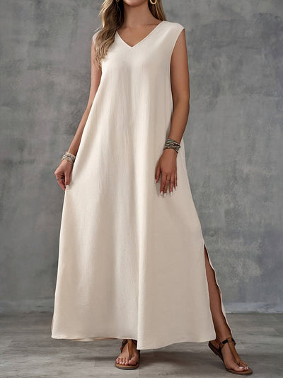 Ärmelloses Damenkleid mit V-Ausschnitt und seitlichem Schlitz