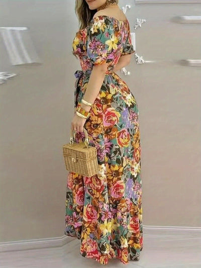 Langes geblümtes Maxikleid mit Rüschen - mehrfarbig