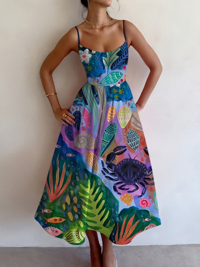 Sommerliches Strand-Maxikleid mit navyblauem Motiv