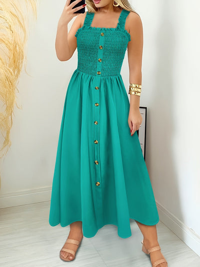 Sommerkleid mit Knopfleiste und eckigem Ausschnitt – mit Trägern