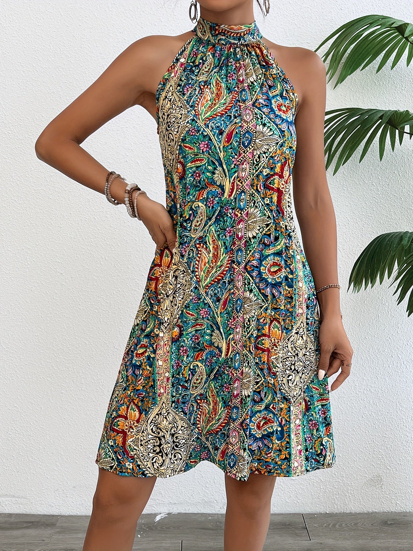 Damen-Sommerkleid mit Blumenprint und Plissee, ärmellos