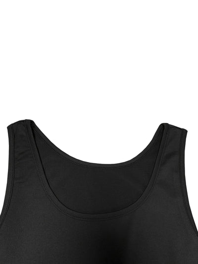 Ärmelloses Kleid mit tropischem Muster in Schwarz – elastisch, aus Polyester