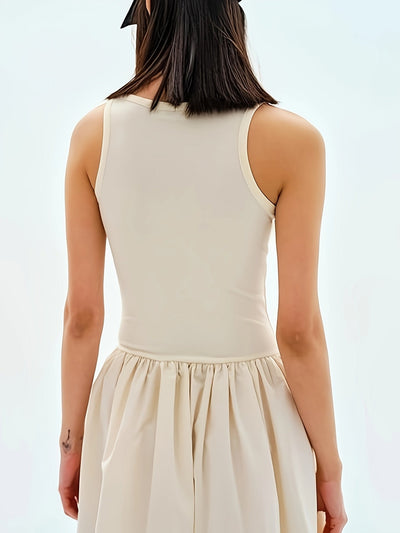 Casual Midi-Kleid für Damen mit Plissiertem A-Linien-Schnitt in Unifarben