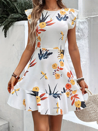 Geblümtes Kleid mit Rüschen – A-Linien-Schnitt
