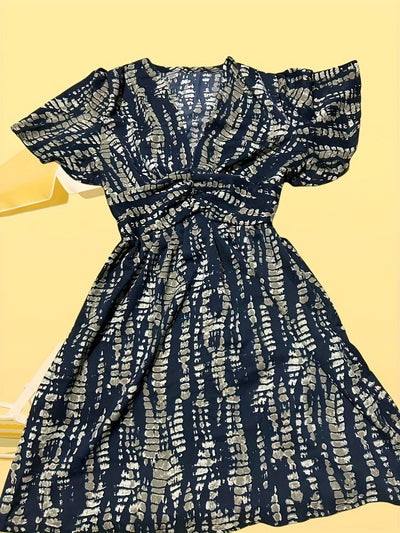 Elegantes Damen-Midikleid mit Streifen und V-Ausschnitt