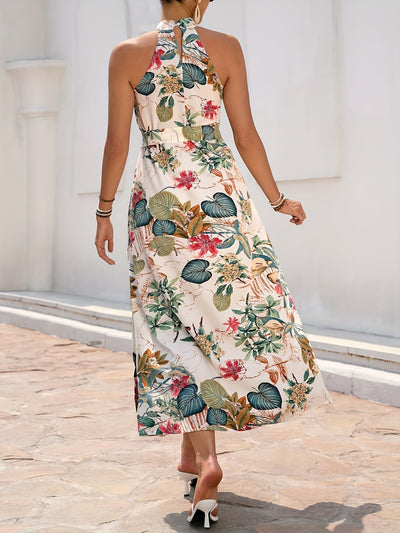 Trägerkleid mit Blumenmuster und Gürtel, Sommerkleid für den Urlaub