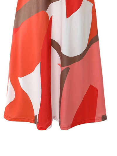 Midi-Kleid mit abstraktem Muster, orangefarben, Casual, mit V-Ausschnitt