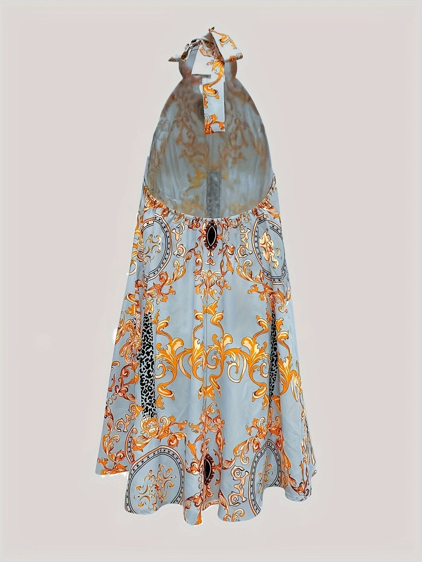 Kleid mit Nackenbindung und Rüschen – Barockes Blumenmuster