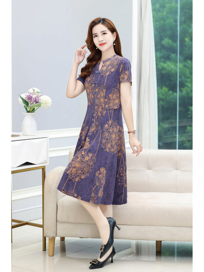 Floral gemustertes Kleid mit frechem Ausschnitt - kurze Ärmel - für Damen