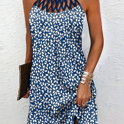 Damen Kleid mit Spaghettiträgern im Blumenmuster – Blau
