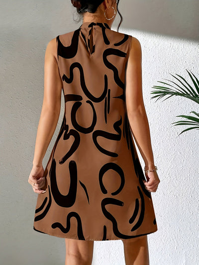 Ärmelloses Freizeitkleid - Bürstenprint mit Rollkragen