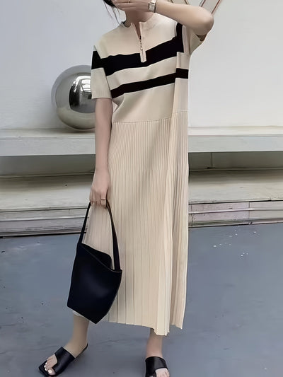 Lässiges gestreiftes Damen-Strickkleid mit Reißverschluss