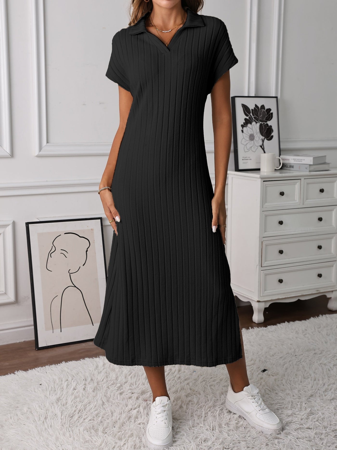 Damen Midikleid mit V-Ausschnitt Elegant und Bequem