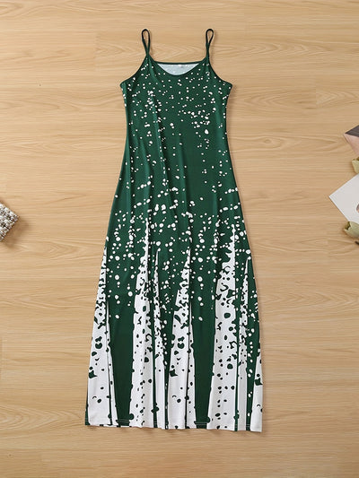 Farbblock Maxi Kleid – Ärmelloses V-Ausschnitt Sommerkleid
