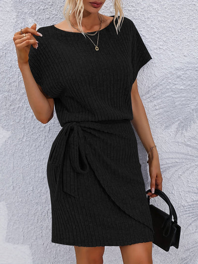 Damen Midikleid mit Fledermausärmel und elegantem Stilknoten