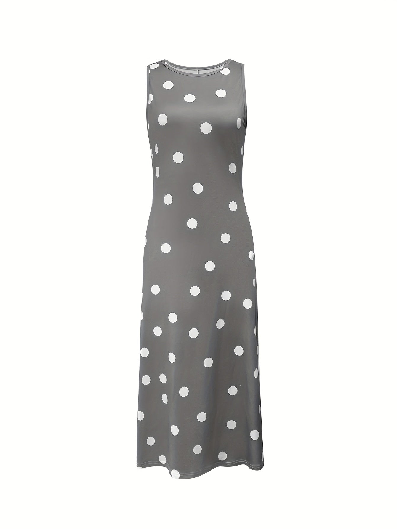 Damen Sommerkleid Polka Dot Langes Ärmelloses Schößchen Bequemes Urlaubskleid