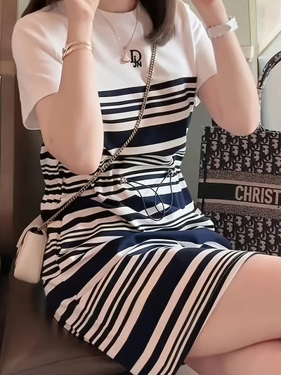 Europäisch gestreiftes Kleid im A-Linien-Stil für Frauen