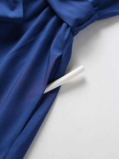 Elegantes A-Linien-Kleid mit Gürtel für den Alltag, Blau, Polyester