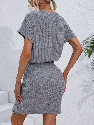 Damen Midikleid mit Fledermausärmel und elegantem Stilknoten