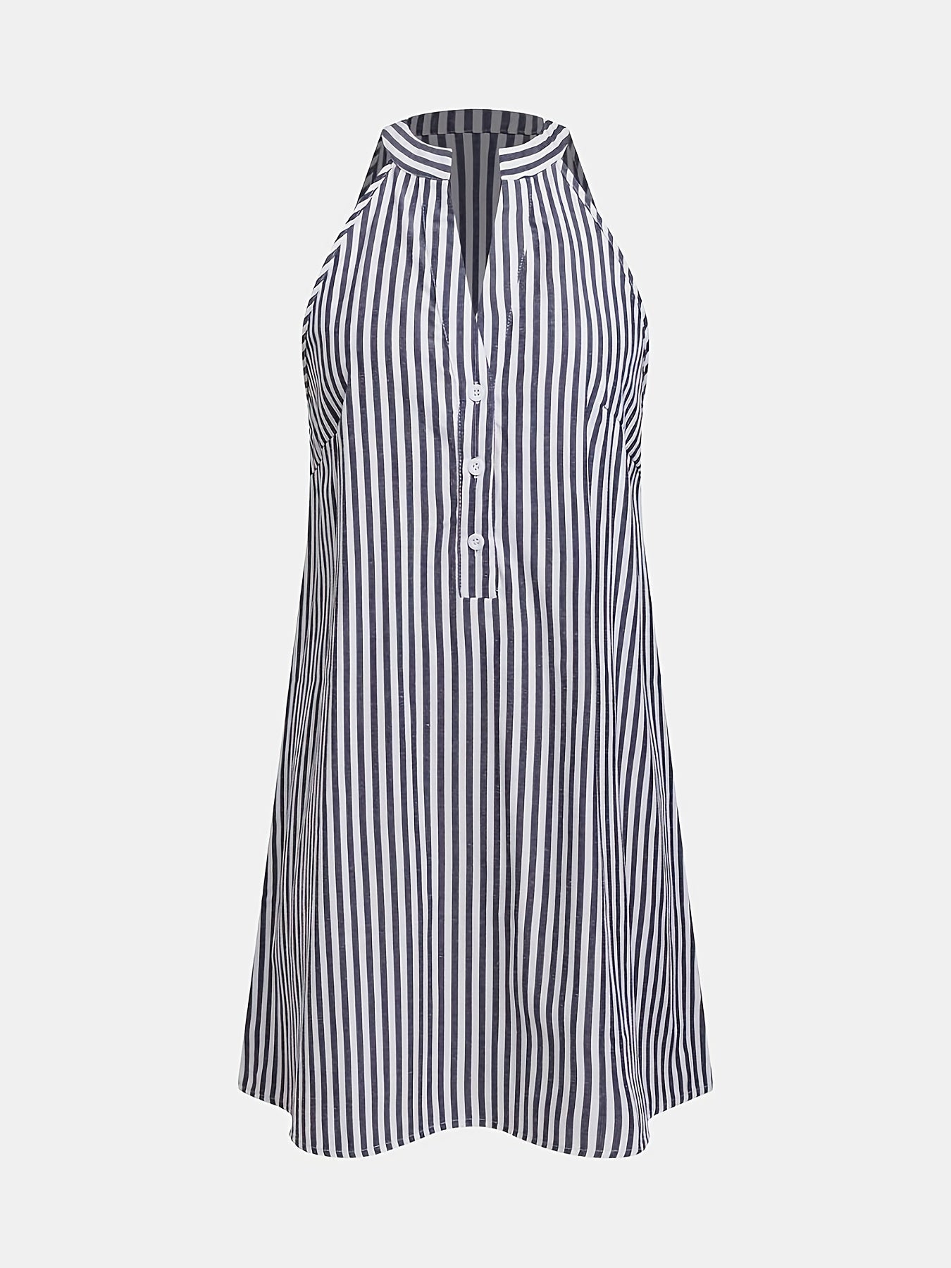 Leichtes gestreiftes Mini-Kleid mit V-Ausschnitt und ohne Ärmel für Damen