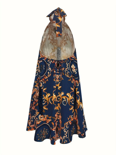 Kleid mit Nackenbindung und Rüschen – Barockes Blumenmuster