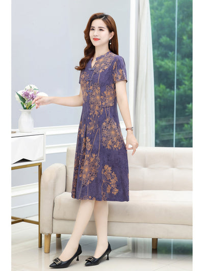Floral gemustertes Kleid mit frechem Ausschnitt - kurze Ärmel - für Damen