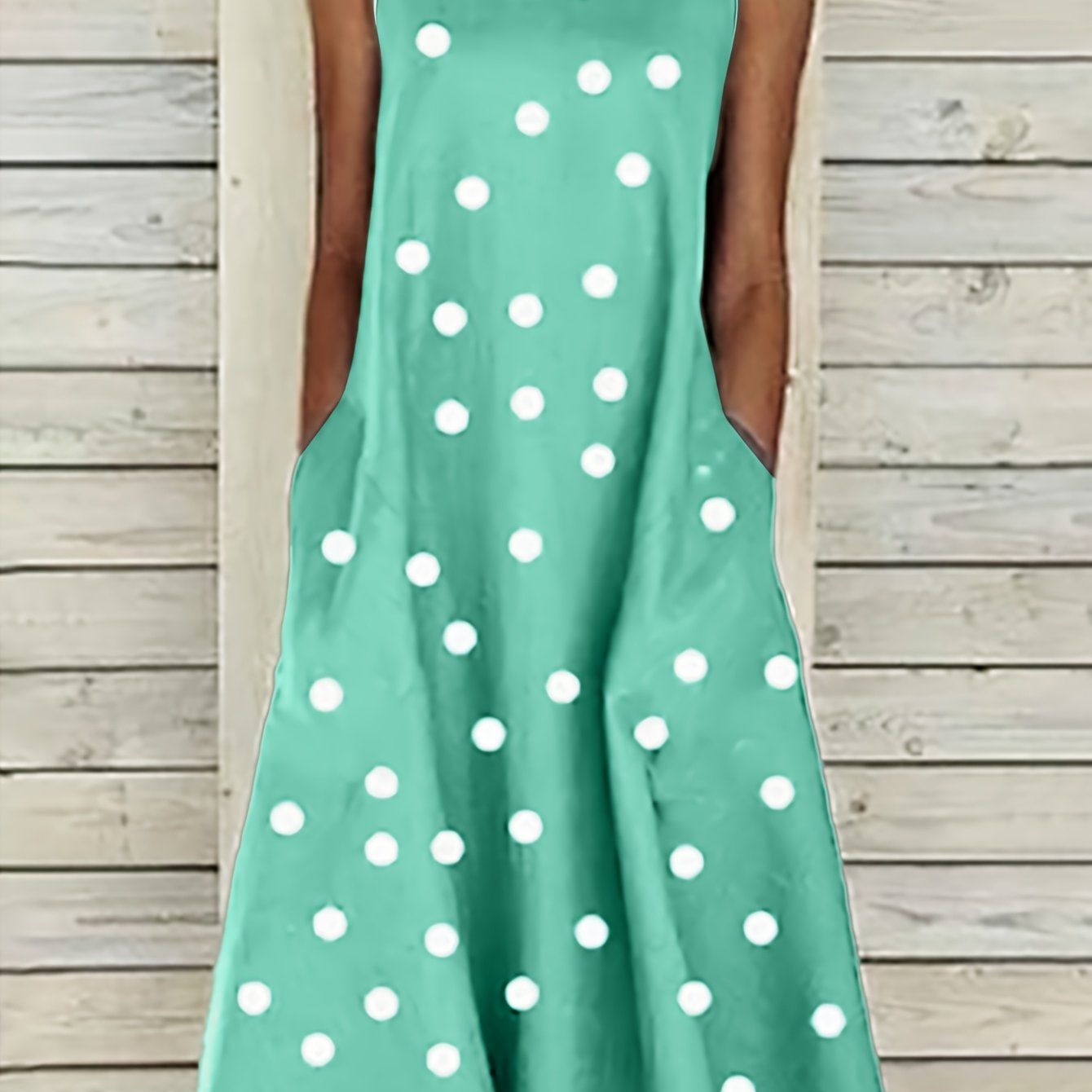 Damen Sommerkleid Polka Dot Langes Ärmelloses Schößchen Bequemes Urlaubskleid