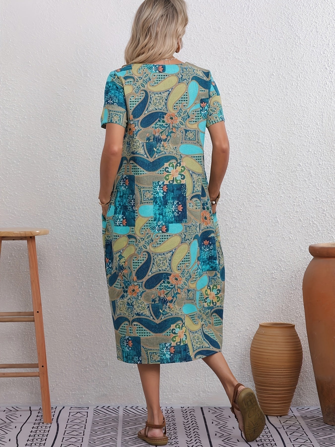 Elegantes Leinenkleid mit Blumendruck & Tasche – Leicht & Luftig für Sommer