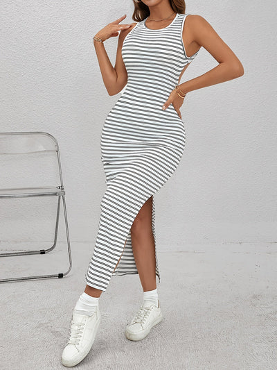 Elegantes Schulterfreies Geripptes Midikleid – Perfekt für Sommertage