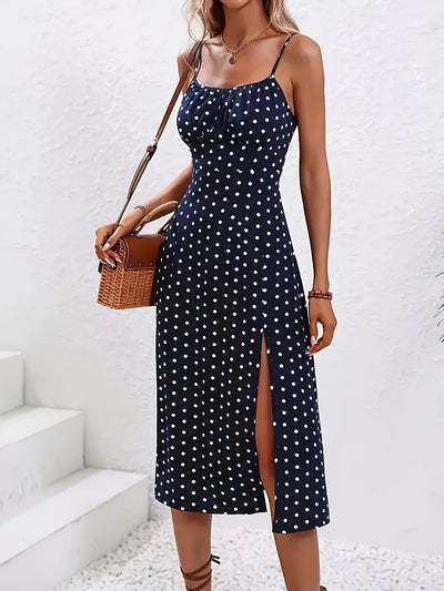 Elegantes Pünktchen-Midikleid Trägerlos Rückenfrei Sommerkleid