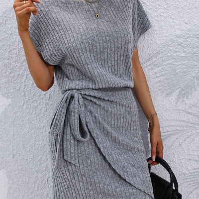 Damen Midikleid mit Fledermausärmel und elegantem Stilknoten
