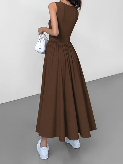 Casual Midi-Kleid für Damen mit Plissiertem A-Linien-Schnitt in Unifarben