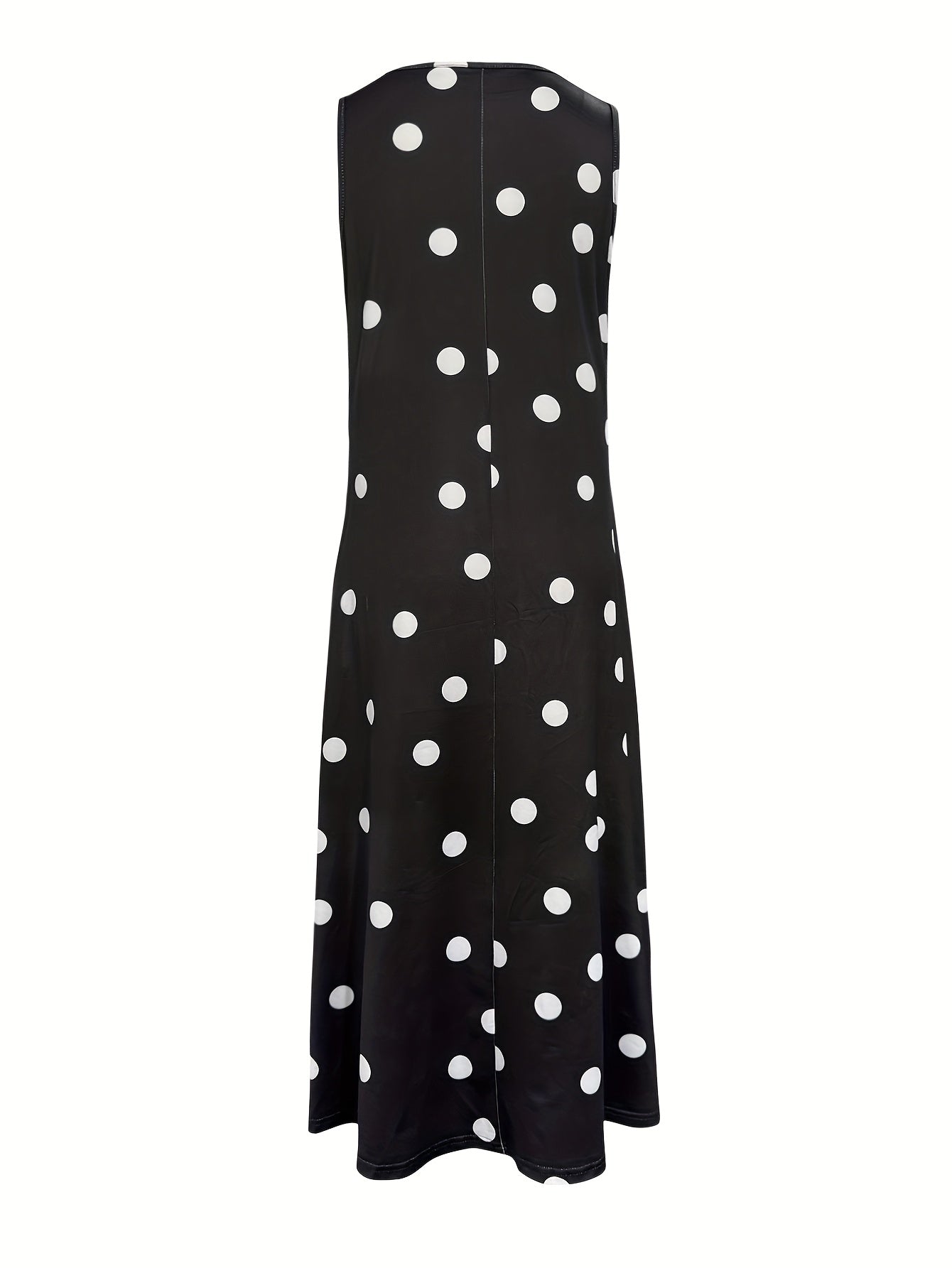 Damen Sommerkleid Polka Dot Langes Ärmelloses Schößchen Bequemes Urlaubskleid