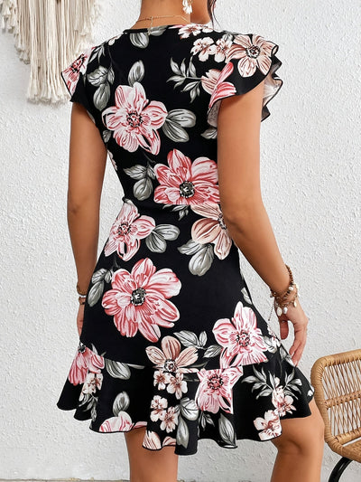 Elegantes Blumenkleid mit Volants – in bunten Farben