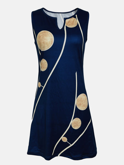 Ärmelloses Marineblaues Sommerkleid mit V-Ausschnitt und Polka Dots – Lässig für den Alltag