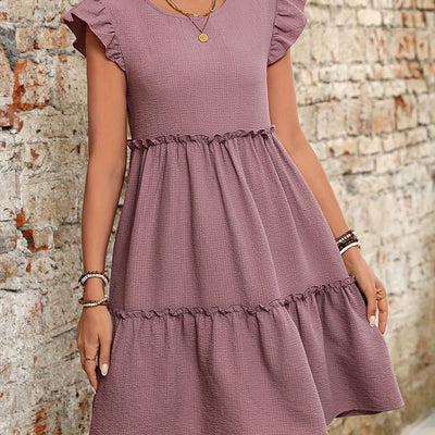 Lila Damen-Kleid mit Rüschen und A-Linie für alle Jahreszeiten