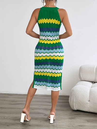 Elegantes grünes ärmelloses Sommerkleid mit Streifen