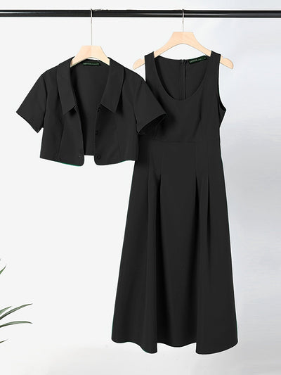 Elegantes Damen-Set: Jacke mit Kragen + plissiertes Sommerkleid