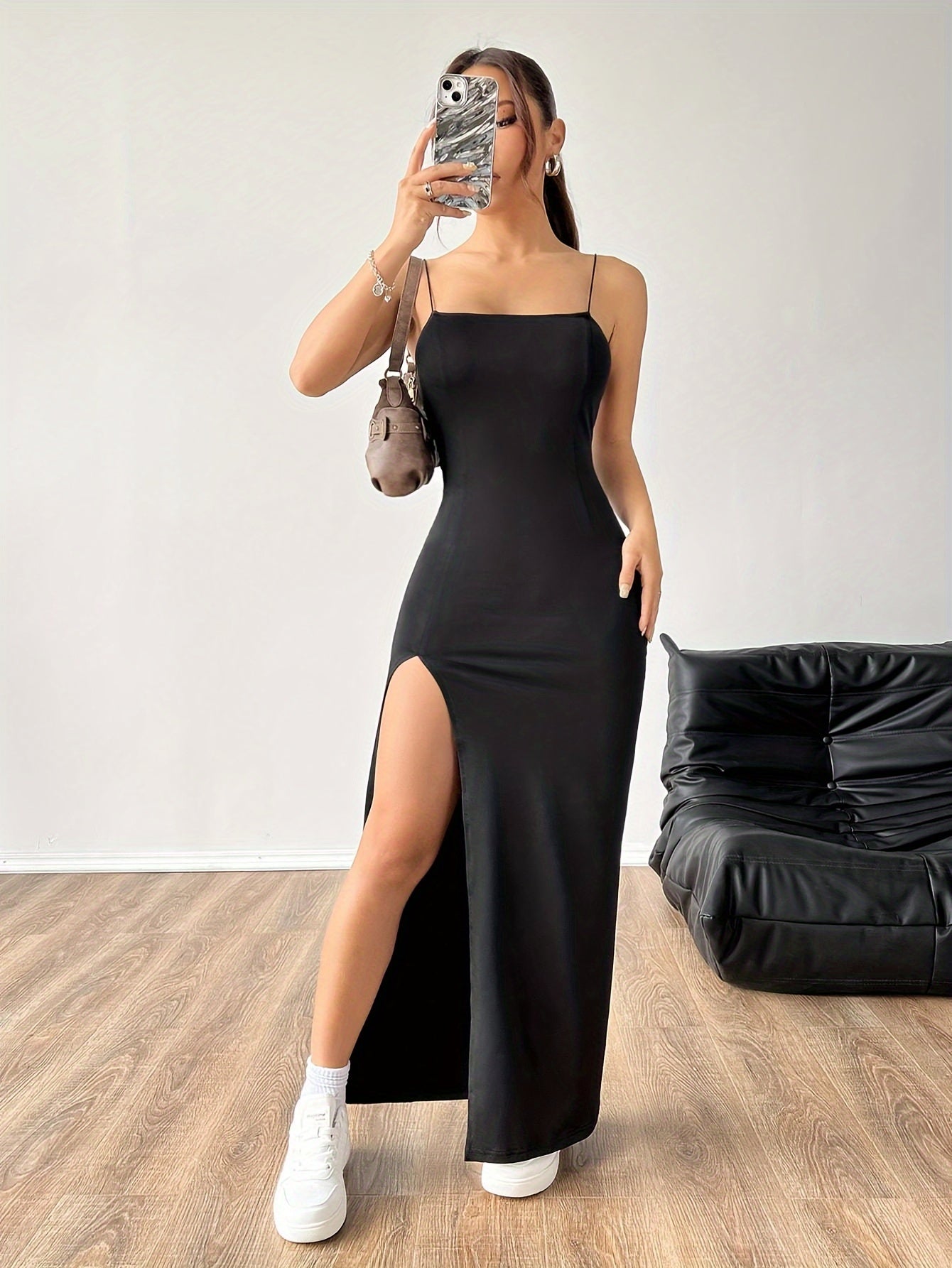 Elegantes ärmelloses Bodycon Maxikleid Sommerliches Spaghettiträger Kleid